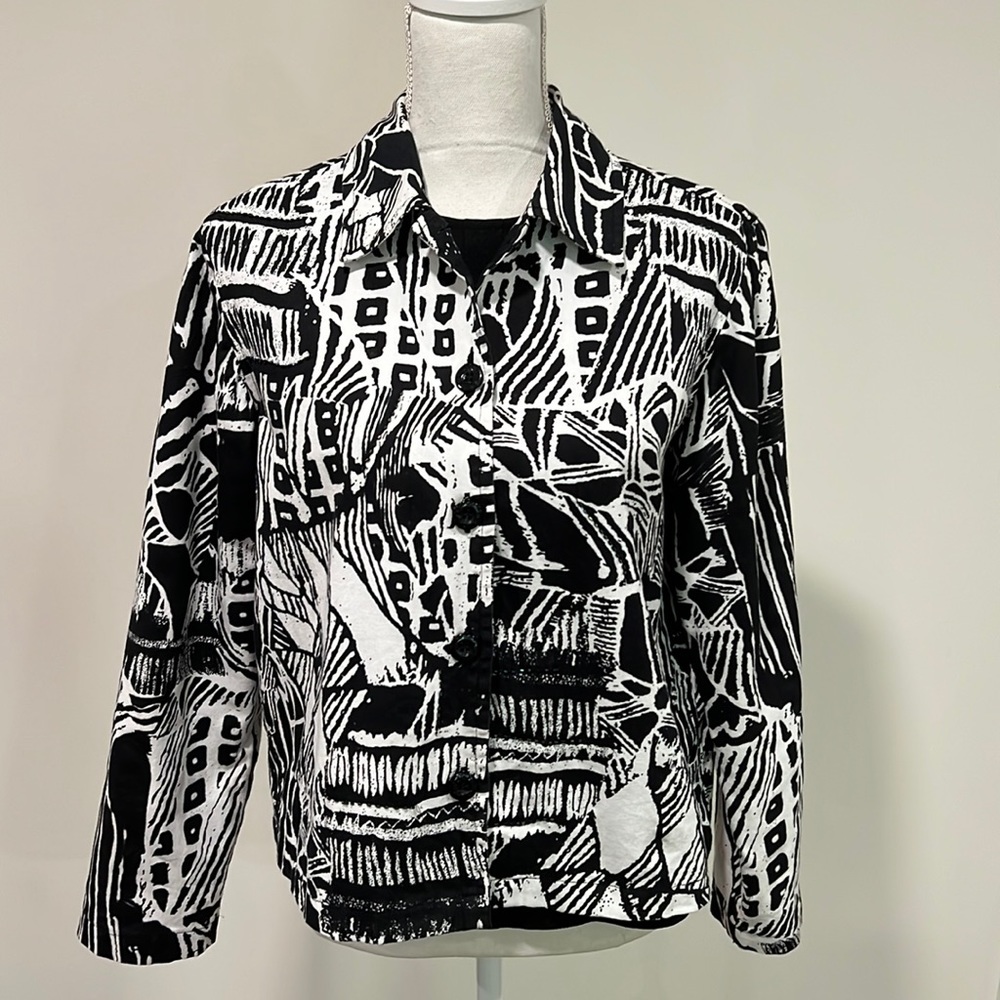 Keren Hart Black and White Beaded Lightweight Jacket Size Small